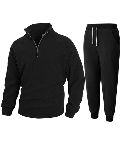 Herren Fleece Oberteil Stehkragen Sportlich Jogginghose
