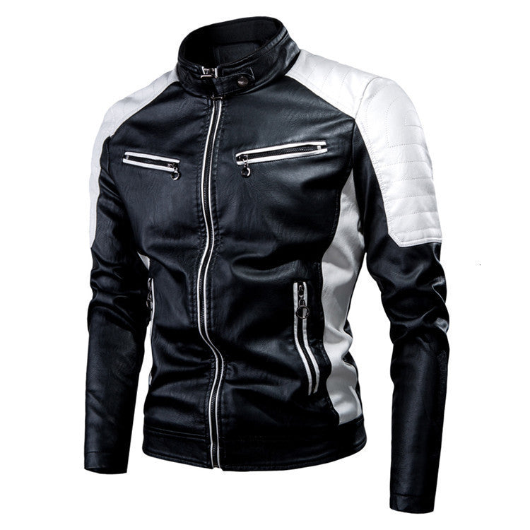 Lederjacke Herren Biker Style Steppdetails Reißverschluss