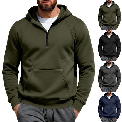 Herren Fleece Pullover Kapuzenpullover mit Reißverschluss und Kängurutasche Warm - BerlinGlamour