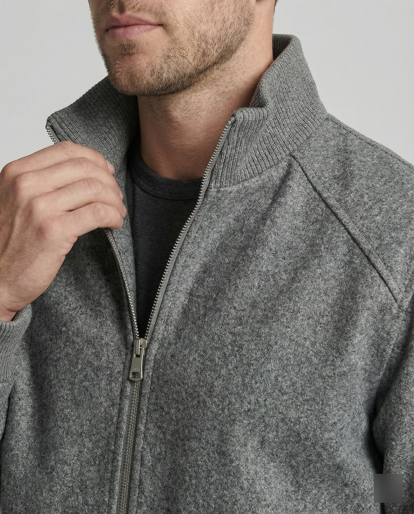 Herren Zipjacke Stehkragen Wollmix Schwarz Modern