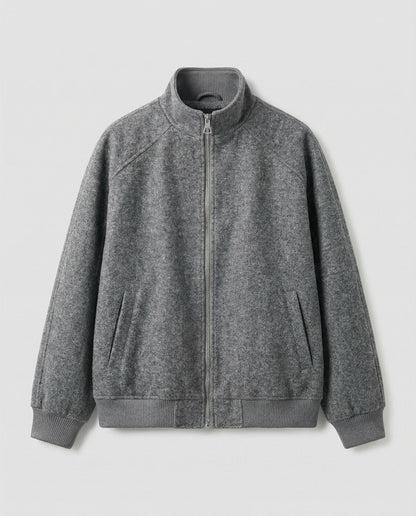 Herren Zipjacke Stehkragen Wollmix Schwarz Modern