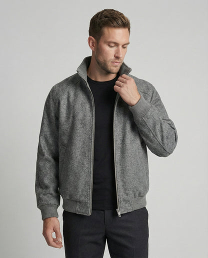 Herren Zipjacke Stehkragen Wollmix Schwarz Modern - BerlinGlamour