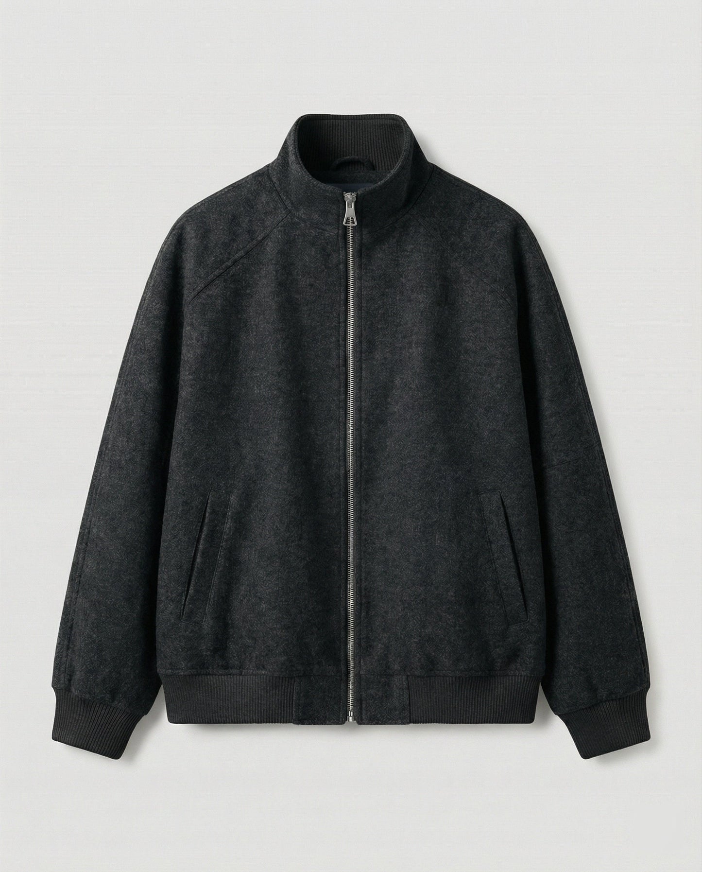 Herren Zipjacke Stehkragen Wollmix Schwarz Modern