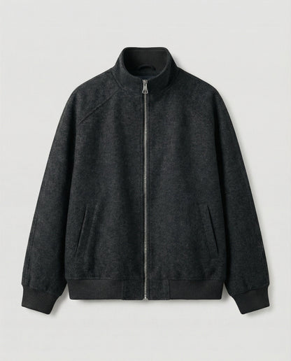 Herren Zipjacke Stehkragen Wollmix Schwarz Modern