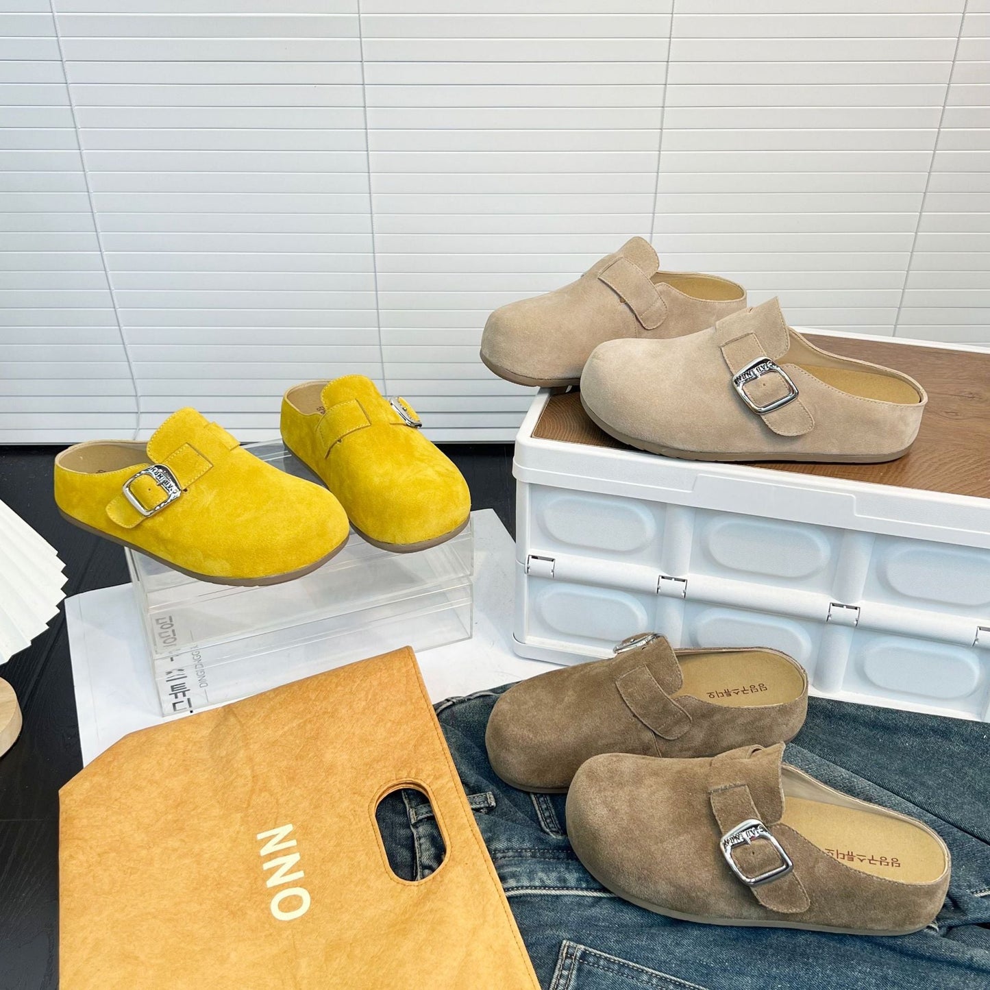 Damen Clogs Bequem Wildleder Verstellbar Ergonomisch