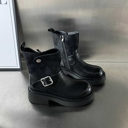 Damen Stiefel Boots Mit Riemen und Gummisohle Winter