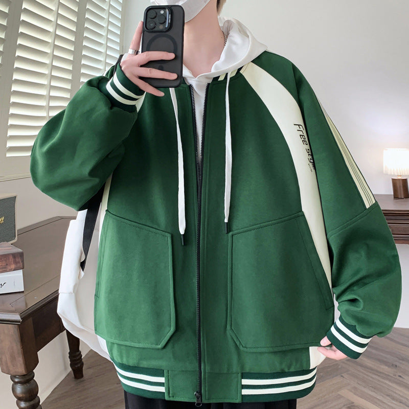 Sportliche Bomberjacke Unisex Kontrast Ärmelabschlüsse Modern