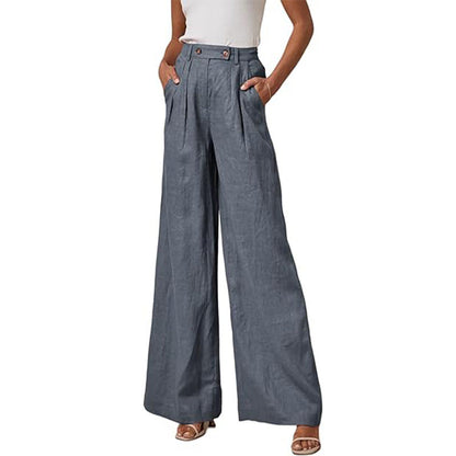 Damen Leinenhose Elegant mit Hoher Taille und Falten