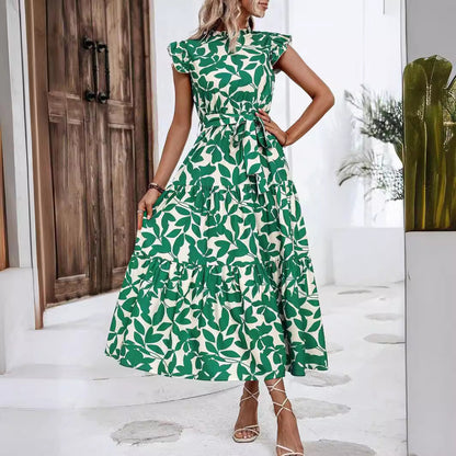 Damen Kleid Midi Lässig mit Rüschen Floral Modern
