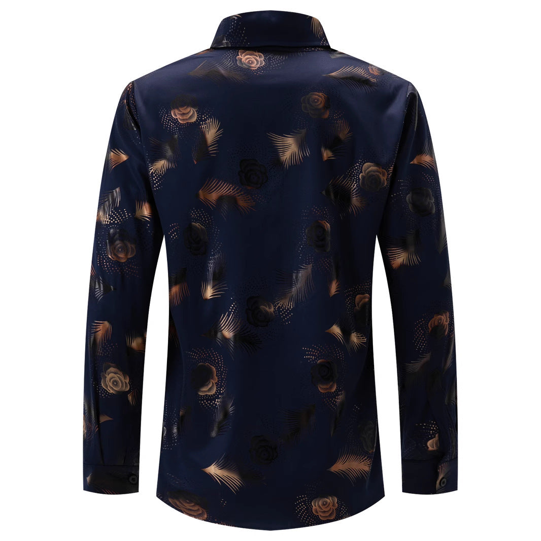 Herren Langarmshirt Blumenmuster Atmungsaktiv Modern
