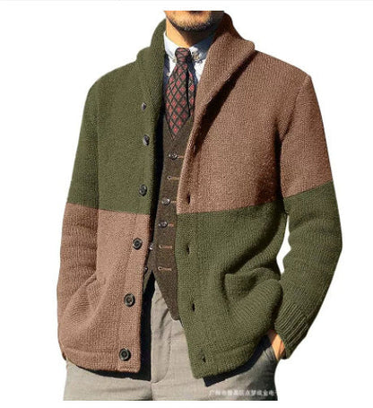 Herren Strickjacke Modern Schalkragen Knopfverschluss Grau