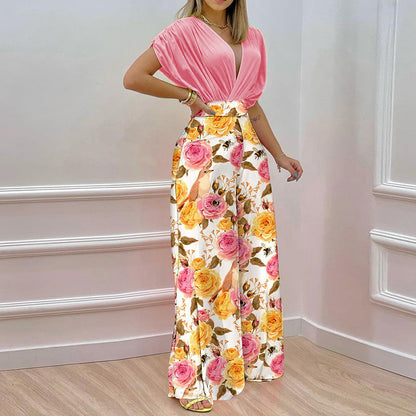 Damen Jumpsuit V-Ausschnitt Weites Bein Elegant