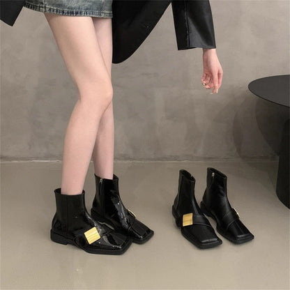 Damen Stiefeletten Elegante Schnallen Schuhe Schwarz Trend - BerlinGlamour