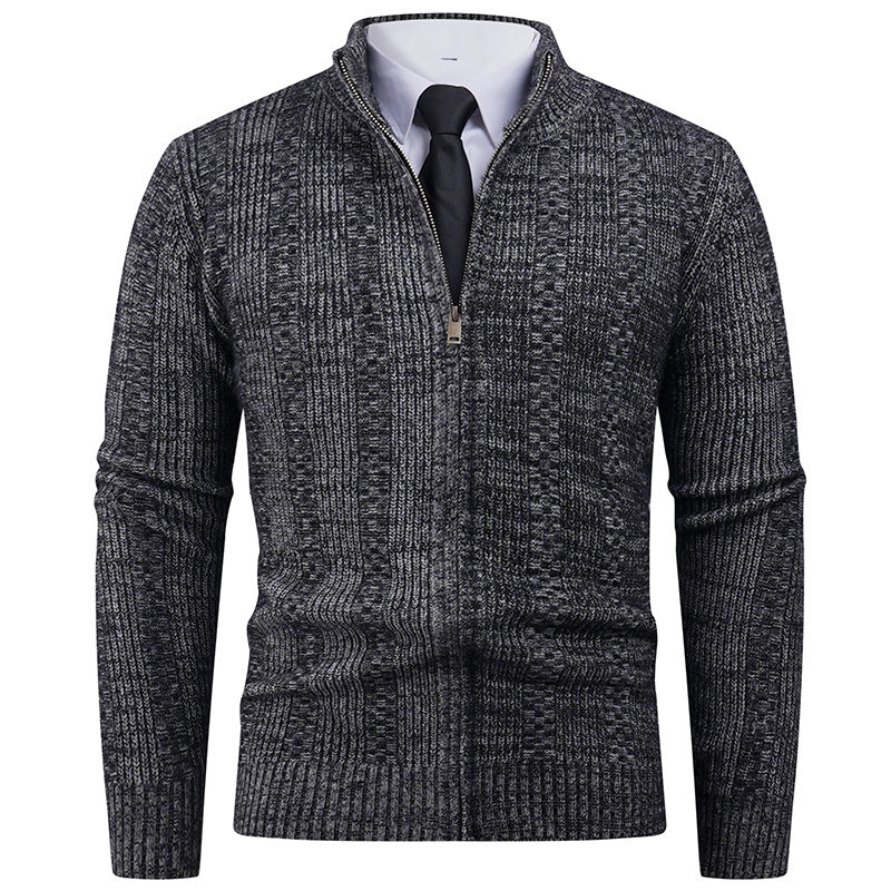 Herren Strickjacke Modern Reißverschluss Zopfmuster Schwarz
