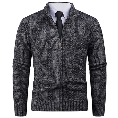 Herren Strickjacke Modern Reißverschluss Zopfmuster Schwarz