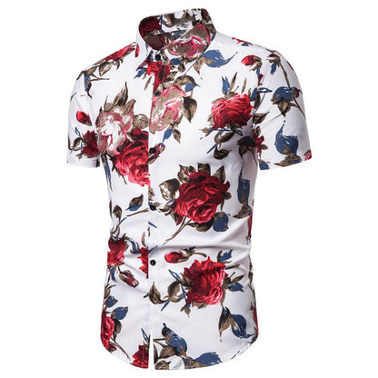Herren Kurzarmhemd Blumen Druck Exklusiv Berlin Style - BerlinGlamour