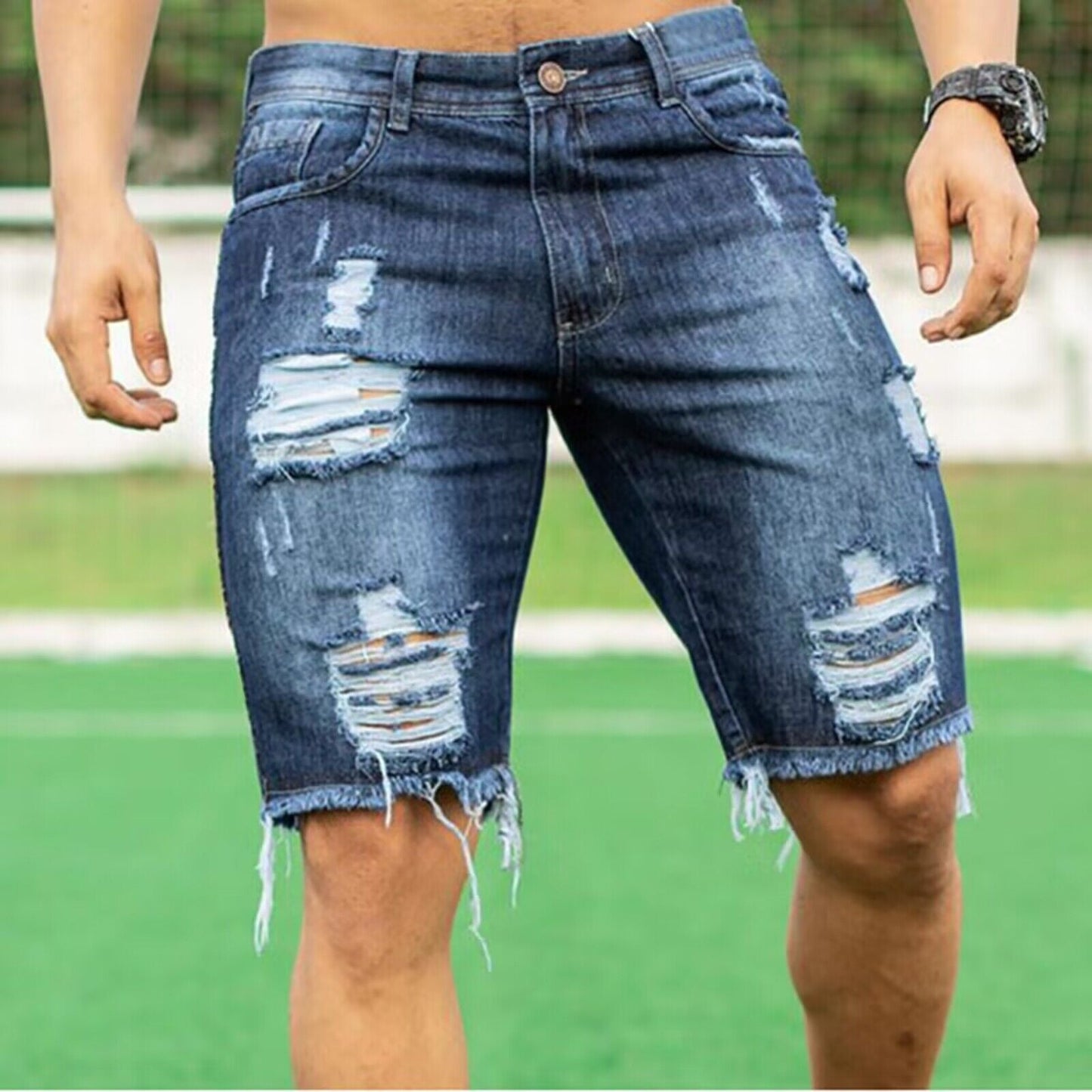 Herren Shorts Destroyed Jeans Ripped Shorts Franser Saum - BerlinGlamour
