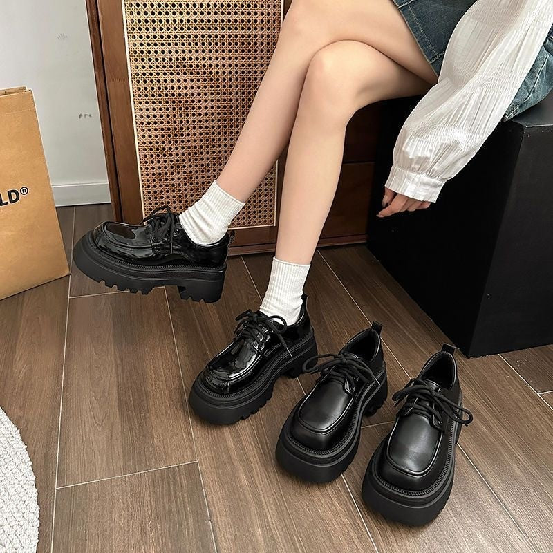 Damen Plateau Schuhe Schnürstiefel Glänzend Elegante Mode
