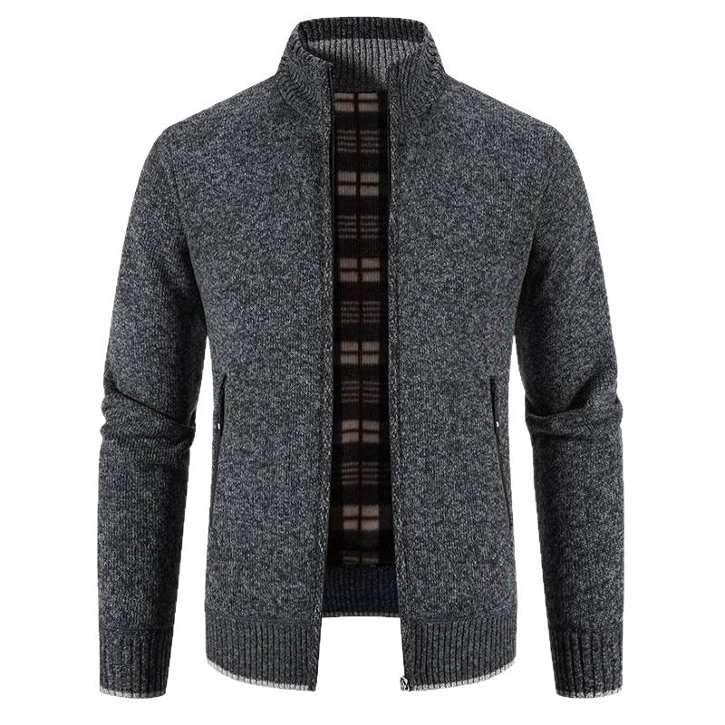 Herren Strickjacke Warm mit Reißverschlusstaschen und Hochkragen