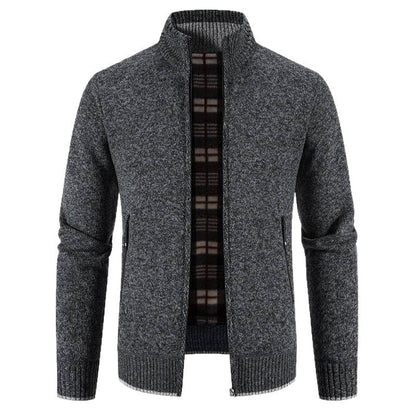 Herren Strickjacke Warm mit Reißverschlusstaschen und Hochkragen