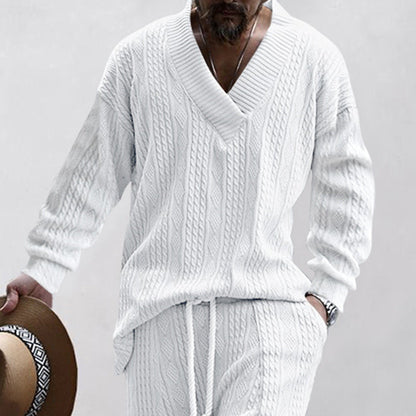 Herren Pullover Kabelstrick V-Ausschnitt Modern Lässig