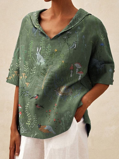 Damen Bluse Modern mit Blumenmuster und V-Ausschnitt