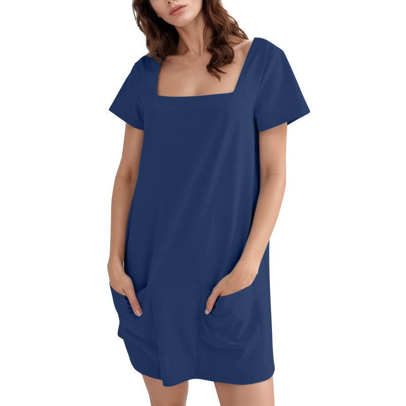 Kurzarmes BerlinGlamour Taschenkleid mit quadratischem Ausschnitt