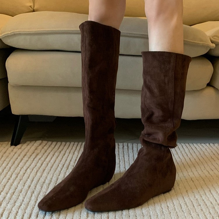 Damen Stiefel Spitz Modisch Raffung Schmal