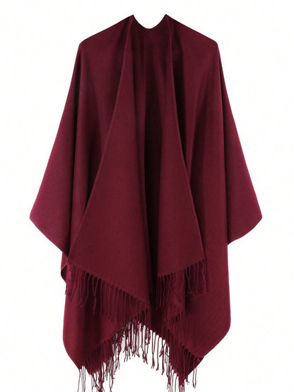 Damen Poncho Weich Fransen Luxus Modern