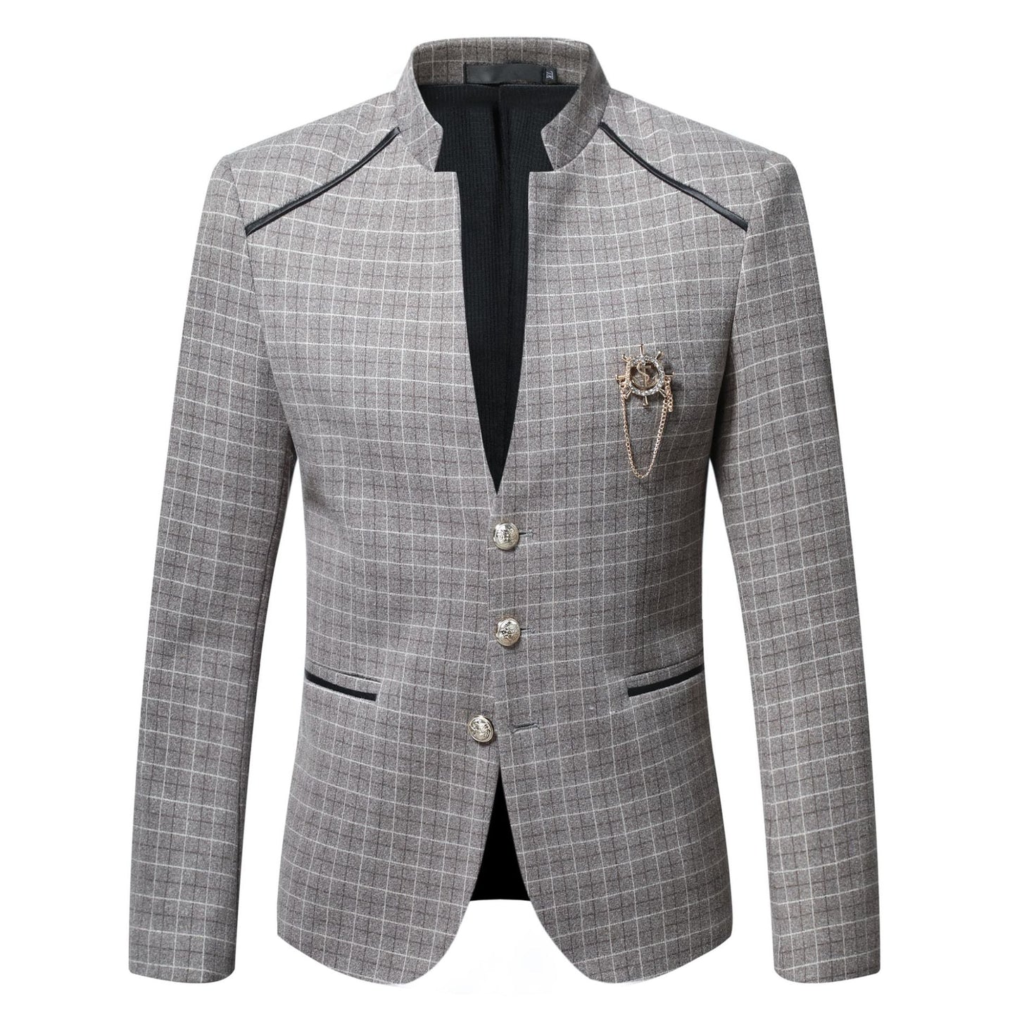 Herren Blazer Stehkragen Karo Modern