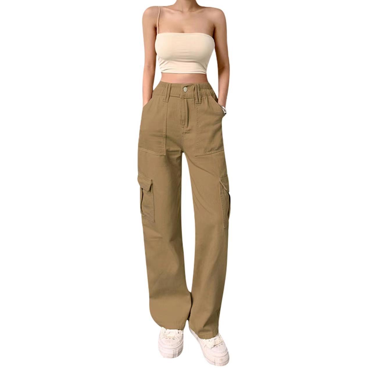 Damen Cargo-Hose Weite Bein mit Seitentaschen - BerlinGlamour
