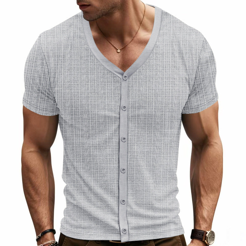 Herren Cardigan Kurzarm Strukturiert Knopfleiste Berlin Style