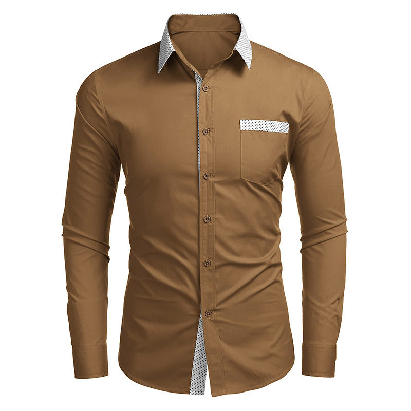 Herren Langarmhemd Elegant Kontrastdetails Slim Fit