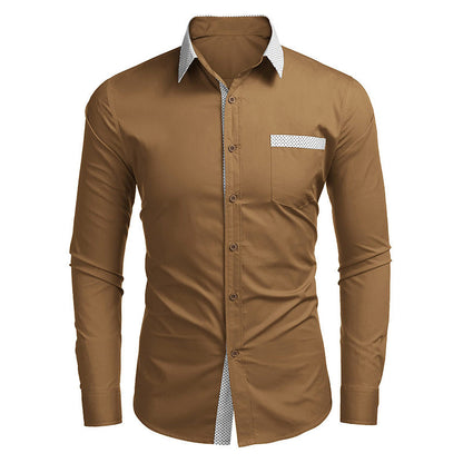Herren Langarmhemd Elegant Kontrastdetails Slim Fit