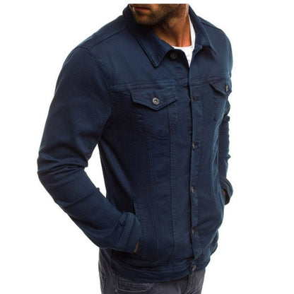 Herren Denim Jacke Klassisch Mit Verstellbarem Kragen