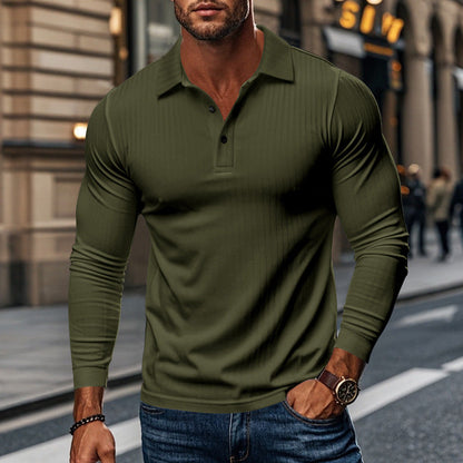 Herren Polohemd Langarm Strukturstoff Modern