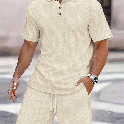 Herren Polohemd Strukturiert mit passender Shorts Sommer