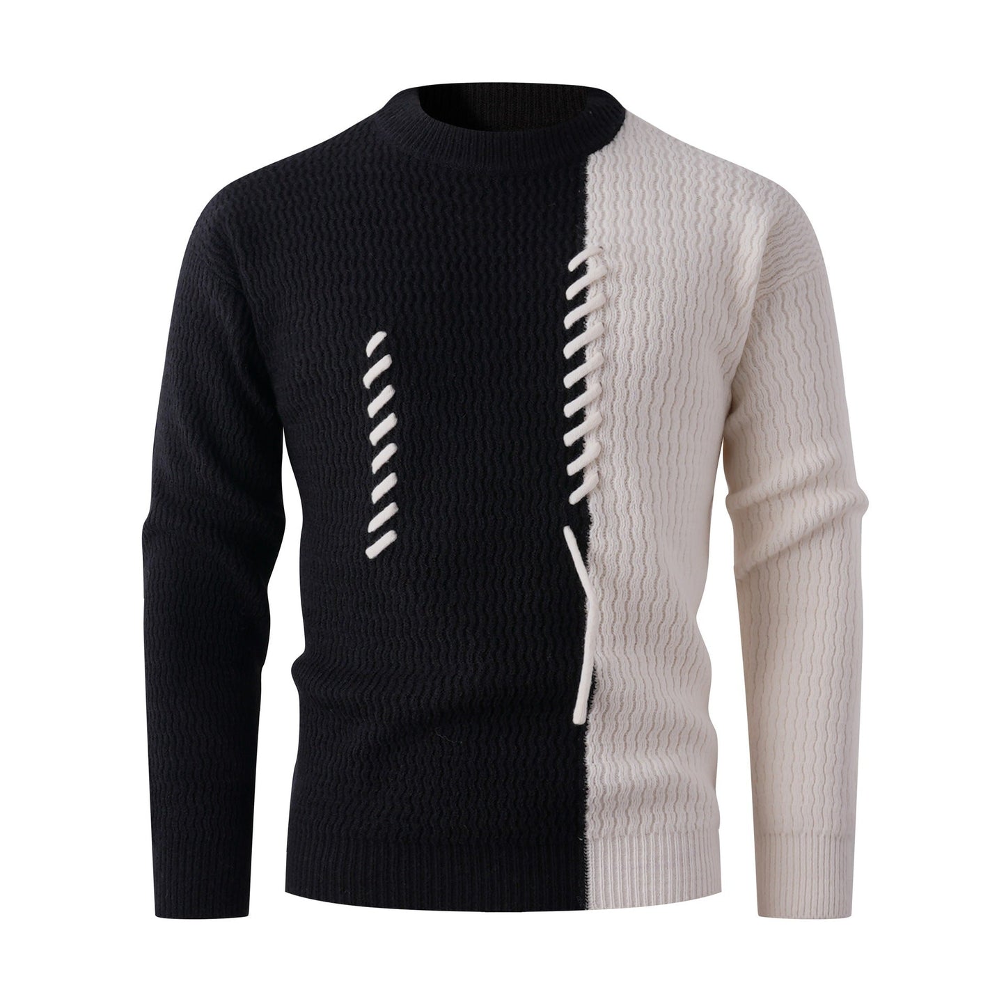 Herren Strickpullover Modern Zopfmuster Kontrast Farben