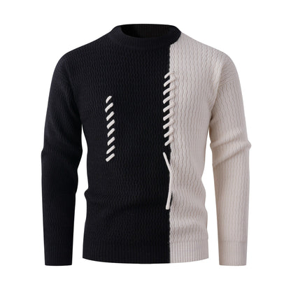 Herren Strickpullover Modern Zopfmuster Kontrast Farben