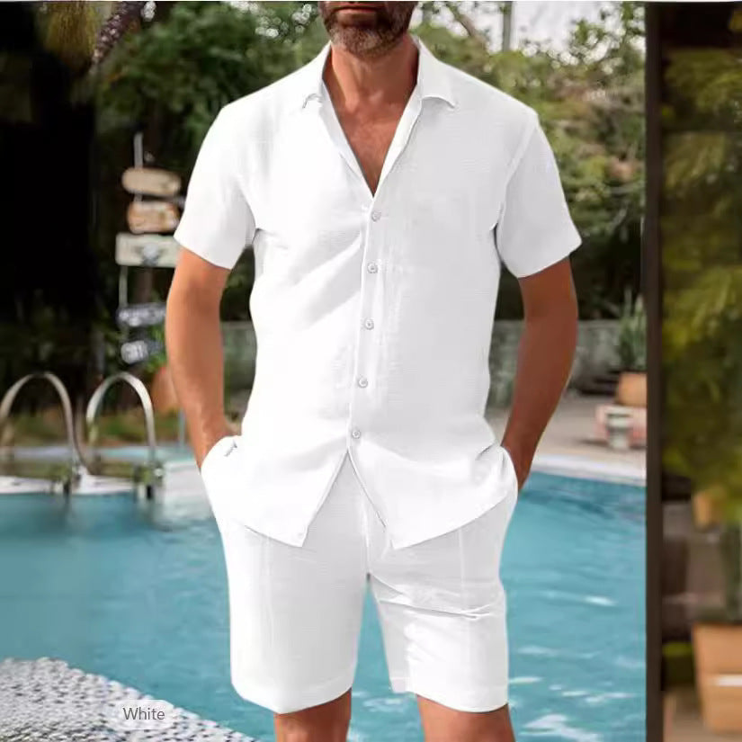 Herren Sommer Set Kurzarm Hemd und Shorts Leicht und Bequem
