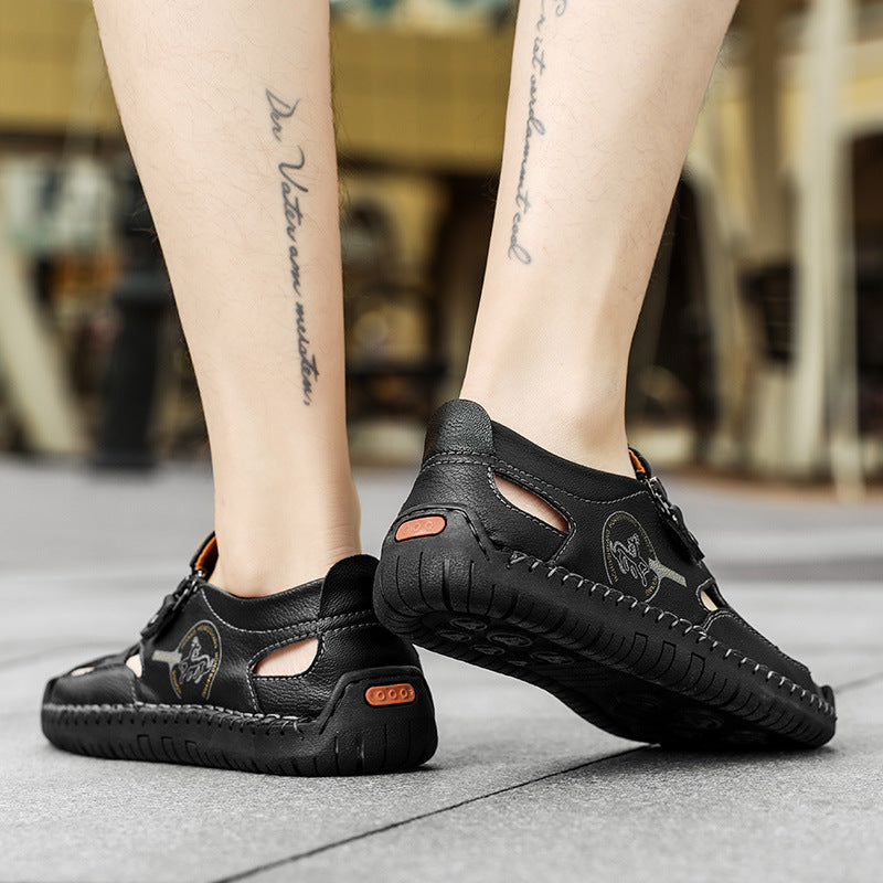 Leder Schuhe Herren Bequem atmungsaktiv Reißverschluss