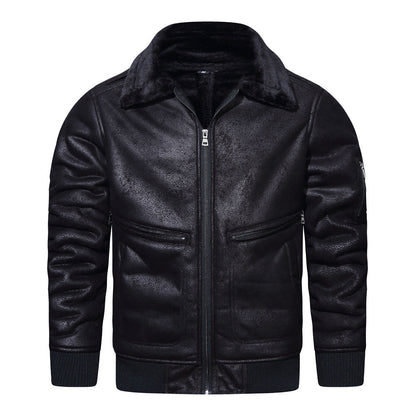 Lederjacke Herren Teddyfutter Hochkragen Schwarz