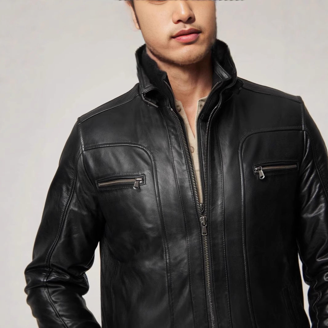 Lederjacke Herren Modern Stehkragen Vieltaschig