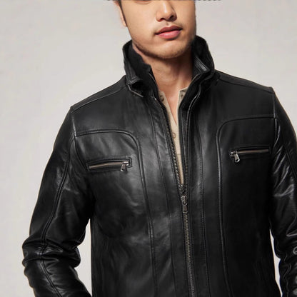 Lederjacke Herren Modern Stehkragen Vieltaschig