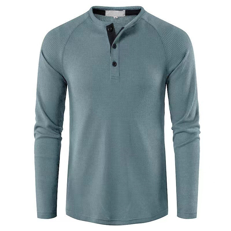 Herren Langarmshirt Modern Waffelstrick Knopfleiste Trendy