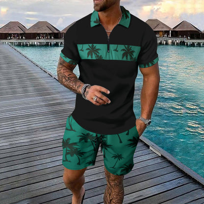 Herren Polohemd Elegant Geschnitzt mit Shorts Sommer