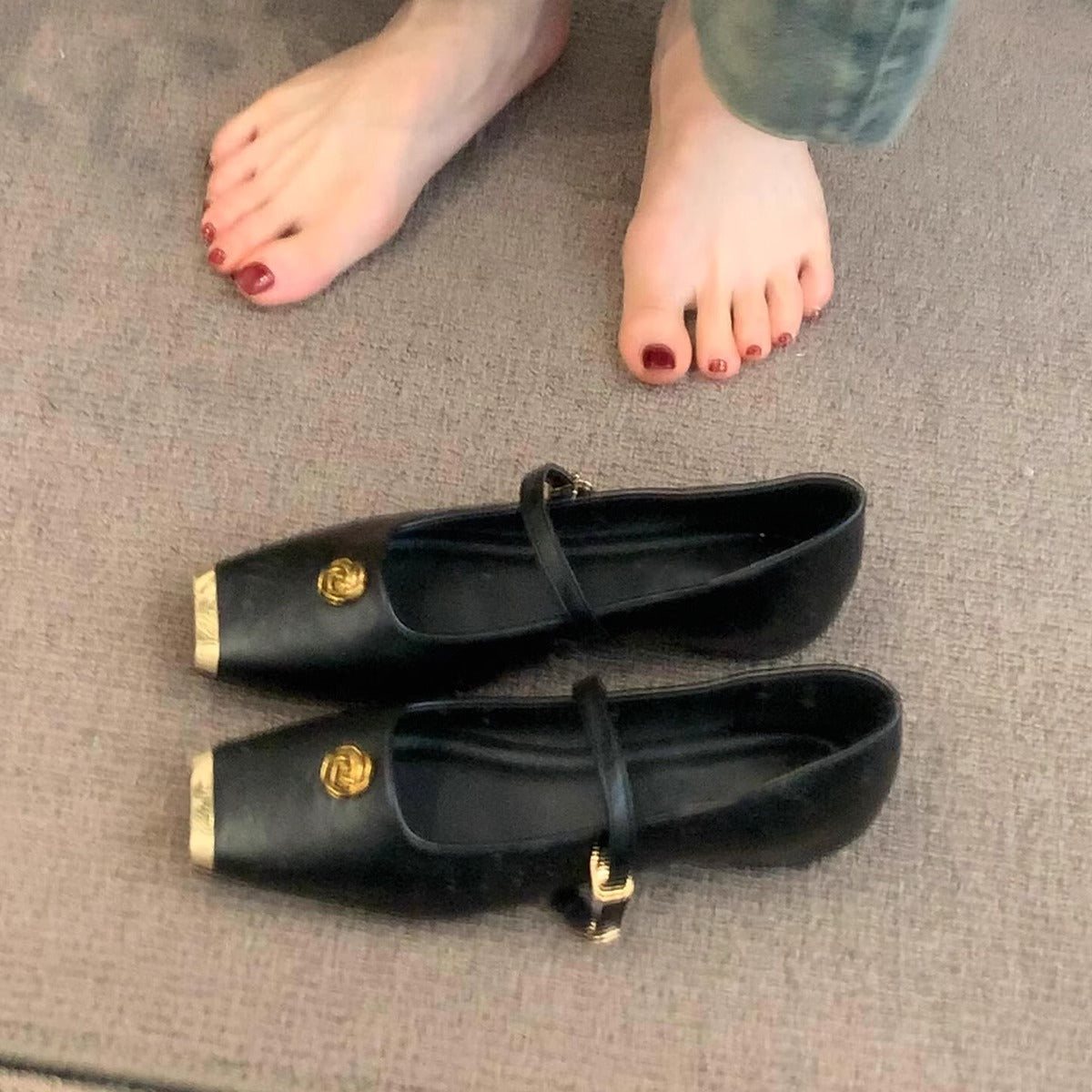 Damen Ballerinas Elegant Gold Dekoriert Komfortabel