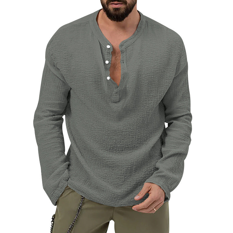 Herren Langarmhemd Casual Strukturiert Knöpfe Modern
