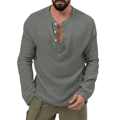 Herren Langarmhemd Casual Strukturiert Knöpfe Modern