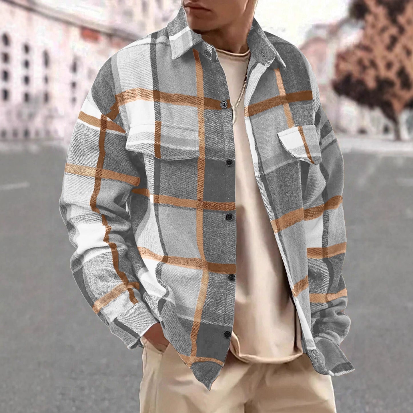 Herren Flanelljacke Kariert Modern mit Brusttaschen
